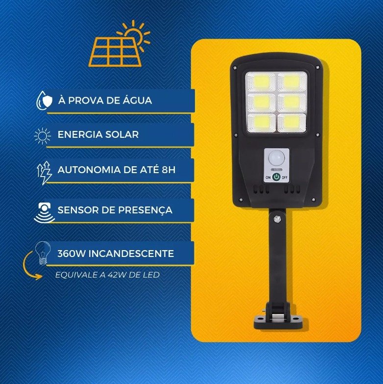 Luminaria Solar Luz Led Sensor Presença Poste Externa Jardim - Image 3