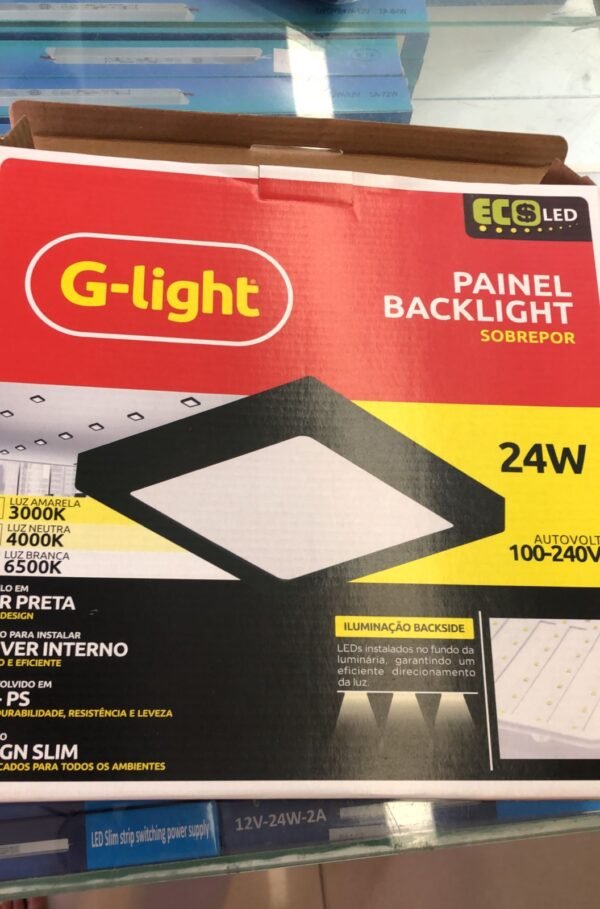 LUMINÁRIA BACKLIGHT QUADRADO SOBREPOR 24W 4000K PRETO