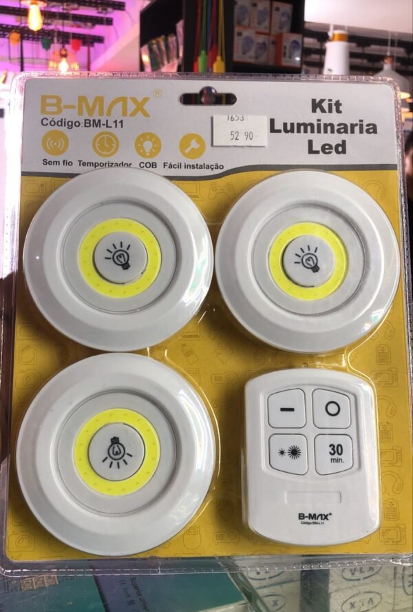 KIT C/ 3 SPOT PILHA COM CONTROLE BM-L11 B-MAX