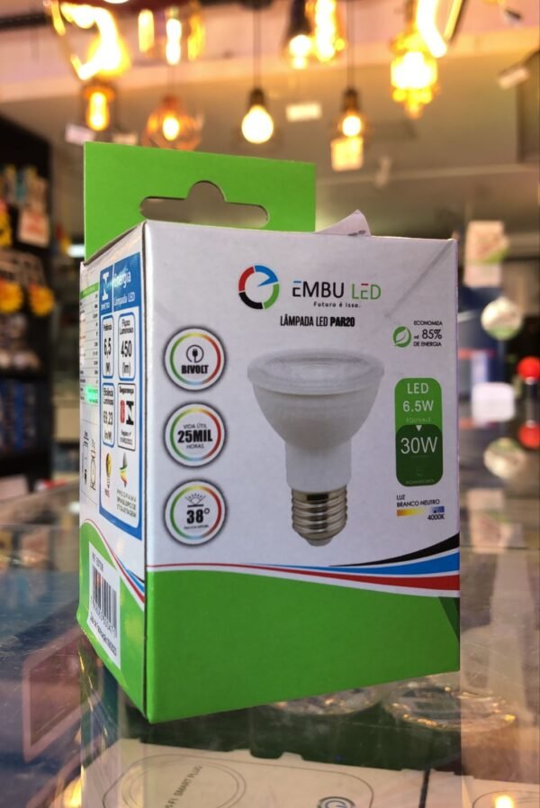 LÂMPADA DE LED PAR 20 E27 6,5W 4000K EMBU LED