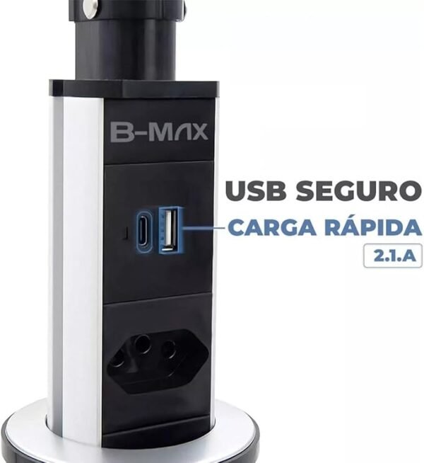 TORRE MULTIPLUG RETRÁTIL C/ 2 TOMADAS E USB BMAX - Image 2