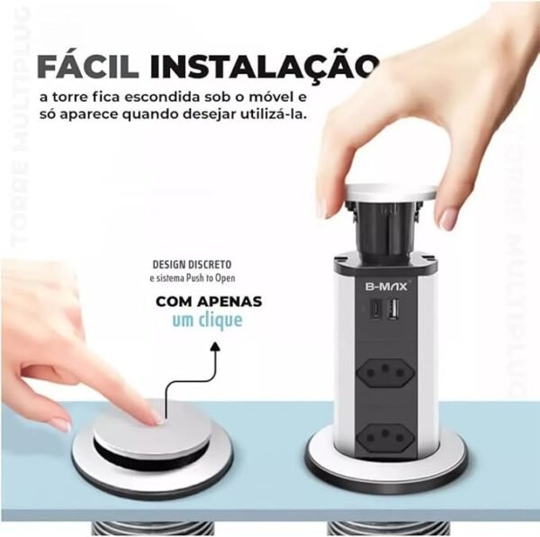 TORRE MULTIPLUG RETRÁTIL C/ 2 TOMADAS E USB BMAX - Image 3